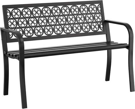 Outdoor Bench Garden Bench Patio Bench,Weatherproof Anti-Rust Metal Powder Coated Frame Park Bench,Metal Bench for Yard & Porch & Park (Wreath)
