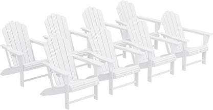 Costaelm Lakeview Outdoor Patio HDPE Adirondack Chairs with Cup Holders (Set of 8), White