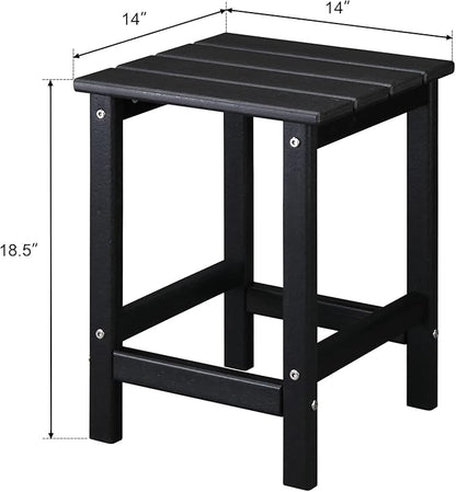 Beach Outdoor Side Table with 2 Layer Storage, Plastic Waterproof and UV Resistant HDPE Adirondack Coffee End Tables, All Weather for Patio, Backyard, Pool, Indoor Use (Square, Black)