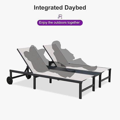 PURPLE LEAF Outdoor Double Chaise Lounge Modern Aluminum Lounge Chairs with Independently Adjustable Backrest Tanning Daybed Reclining Loveseat for Pool Beach Garden Patio Lounger Mixed Grey