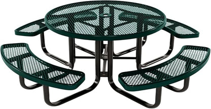 COATEDOUTDOORFURNITURE Heavy-Duty Portable Outdoor Kids Table with Umbrella Hole, Expanded Metal Kids Picnic Table, Commercial-Grade, Made in America (46 in, Round, Childrens, Dark Green)