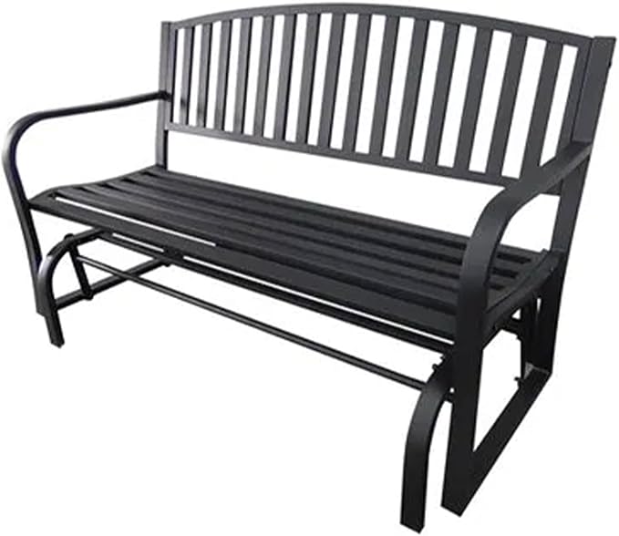Four Seasons Courtyard Outdoor Patio Bench Glider Backyard Garden, Front Porch, or Walking Path Furniture Seat with Powder Coated Steel Frame, Black