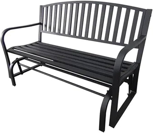 Four Seasons Courtyard Outdoor Patio Bench Glider Backyard Garden, Front Porch, or Walking Path Furniture Seat with Powder Coated Steel Frame, Black