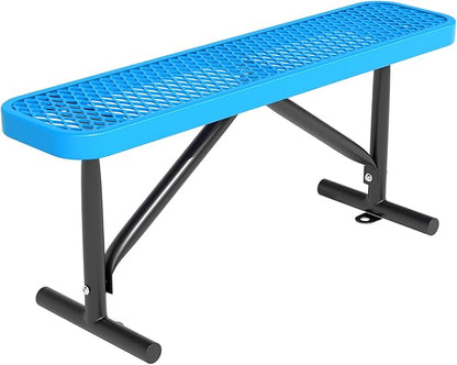 4ft Outdoor Metal Park Bench, 48" Backless Heavy-Duty Commercial Blue Garden Bench with Expanded Steel Mesh Seat, Weatherproof Park Patio Dining Table Bench for Backyard Lawn School Porch Deck