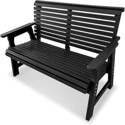 Poly Lumber Outdoor Bench, HDPE All-Weather Bench, Never Rots or Fades, for Patio, Porch, Garden and Park, 700 lbs Weight Capacity (2-Seater, Black)