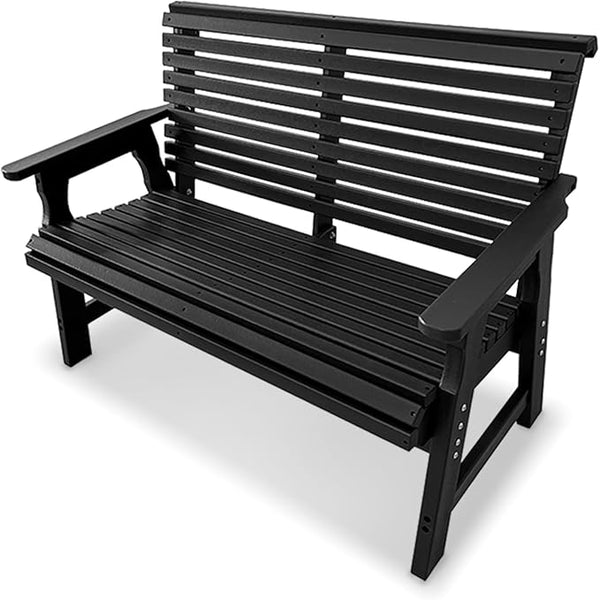 Poly Lumber Outdoor Bench, HDPE All-Weather Bench, Never Rots or Fades, for Patio, Porch, Garden and Park, 700 lbs Weight Capacity (2-Seater, Black)