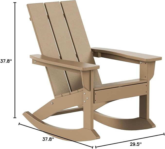 WO WESTIN OUTDOOR HDPE Shoreside Modern Rocking Poly Adirondack Chair (Set of 2),Weathered Wood