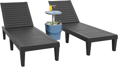 Patio Lounge Chair & Outdoor Cocktail Table Set - Resin All-Weather Relaxation Combo for Poolside, Garden, or Backyard