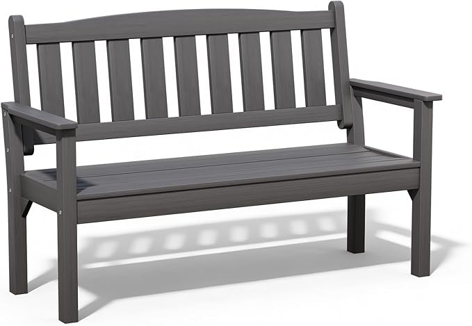 Psilvam 3-Person Outdoor Memorial Bench, All-Weather Poly Lumber Garden Bench, Rot-Resistant Outdoor Patio Bench for Park,Porch,and Church(Grey)