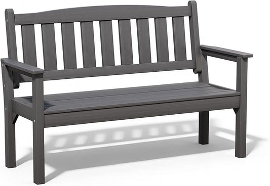 Psilvam 3-Person Outdoor Memorial Bench, All-Weather Poly Lumber Garden Bench, Rot-Resistant Outdoor Patio Bench for Park,Porch,and Church(Grey)