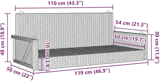 Grey Poly Rattan Swing Bench 46.9 x 22.0 in Durable Weather-Resistant Outdoor Furniture with Powder-Coated Steel Frame for Patio Garden