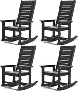 GREENVINES Outdoor Rocking Chairs | Set of 4 | Porch Rocker | HDPE Plastic | Black | Oversized Rockers | High Back - Photo 1