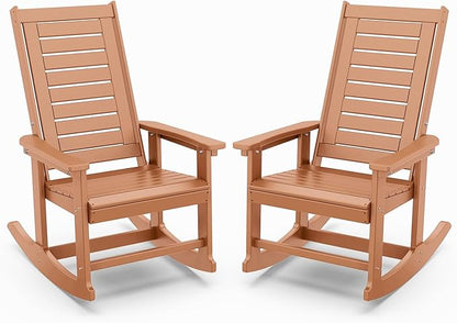 IVY&LANE Outdoor Rocking Chairs Set of 2 | Porch-Rockers | Teak | HDPE Plastic | All-Weather | High Back | Wide Seat | Oversized Patio Rocker for Adult | for Outside Deck Balcony Garden