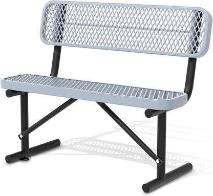 4 Ft Metal Park Bench for Outside, All-Weather Thermoplastic Coating Outdoor Bench with Backrest, Commercial Heavy Duty Benches for Shopping Malls, Stores, Parks, Patios, Decks, Grey