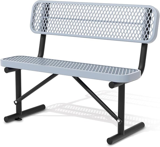 4 Ft Metal Park Bench for Outside, All-Weather Thermoplastic Coating Outdoor Bench with Backrest, Commercial Heavy Duty Benches for Shopping Malls, Stores, Parks, Patios, Decks, Grey