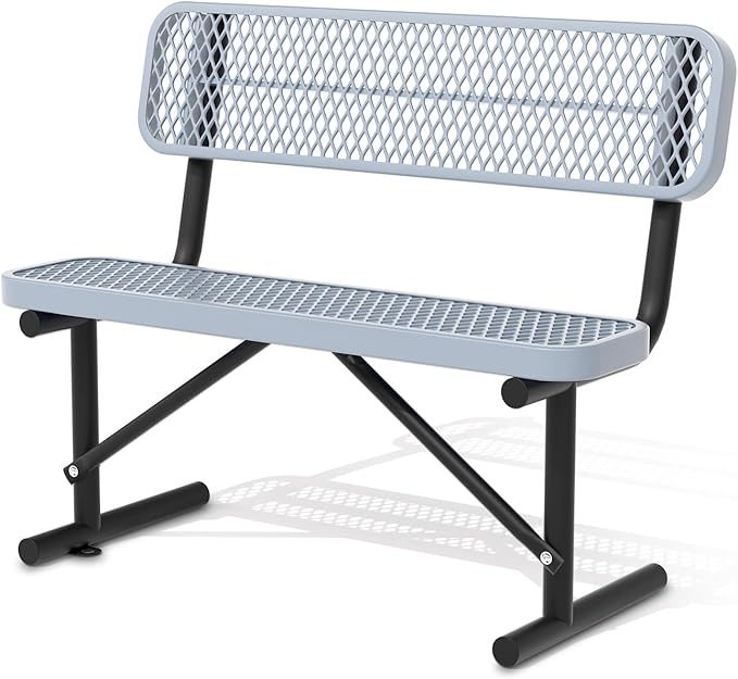 48" Metal Park Benches for Outside - Gray Outdoor Benches Heavy Duty Garden Weatherproof Bench with Backrest, Buddy Bench for Schools,Commercial Benches for Shopping Mall, Store, Yard, Patio