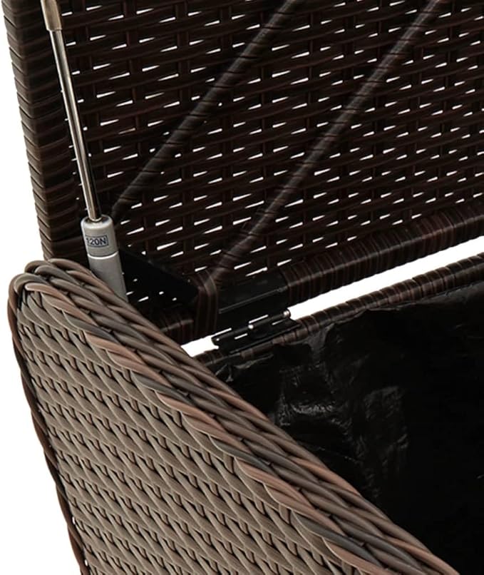 Storage Bench Brown PE Rattan, Powder-Coated Steel Frame, Foam Medium Cushion, 2-Seater Outdoor Patio Furniture, Weatherproof Garden Bench Patio Bench