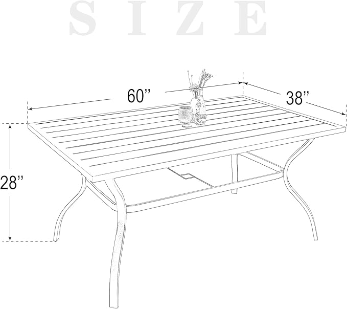 Outdoor Rectangle Dining Table 6-Person with 1.57" Umbrella Hole Metal Steel Backyard Bistro Table for Garden, Poolside - Photo 2