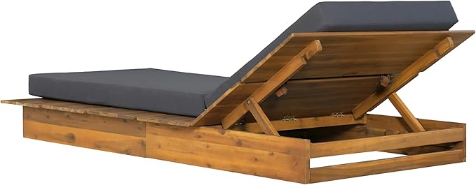 Christopher Knight Home Bard Patio Chaise Lounge Chair Outdoor, Acacia Wood Poolside Sun Lounger with 4-Thick Cushion - Photo 6