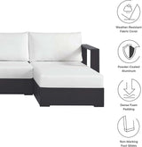 Modway Tahoe Aluminum 4-Piece Outdoor Patio Furniture Gray White, Modular Sectional Sofa Set with Chaise Lounges - Photo 3