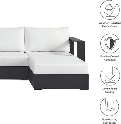 Modway Tahoe Aluminum 4-Piece Outdoor Patio Furniture Gray White, Modular Sectional Sofa Set with Chaise Lounges, Weather-Resistant Cushion, Ideal for Deck, Backyard, Poolside