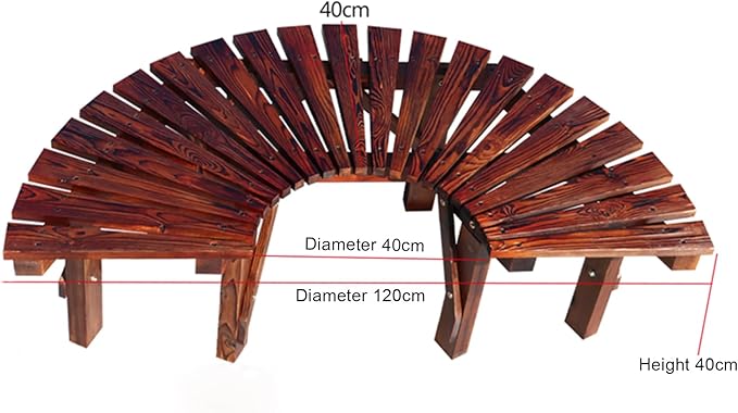 Wooden Garden Curved Bench, Half Round Outdoor Tree Bench, Wrap Around Park Backless Bench Outdoor Furniture, Garden Stool Patios Lawn Tree Chair Solid Wood Slatted Seat (1/2 Round)