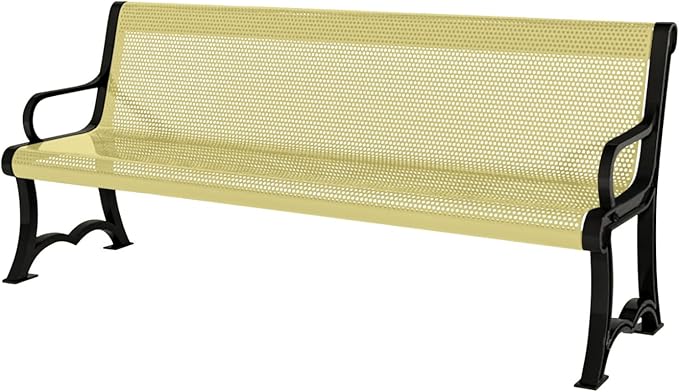 COATEDOUTDOORFURNITURE Coated Outdoor Furniture Heavy-Duty Outdoor Bench Thermoplastic Coated, Punched Steel, Commercial-Grade Garden Bench, Made in America (Portable with Back, 4 Ft, Textured Sand)
