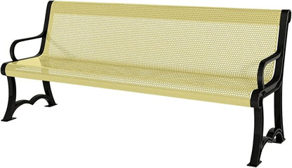 COATEDOUTDOORFURNITURE Coated Outdoor Furniture Heavy-Duty Outdoor Bench Thermoplastic Coated, Punched Steel, Commercial-Grade Garden Bench, Made in America (Portable with Back, 4 Ft, Textured Sand)