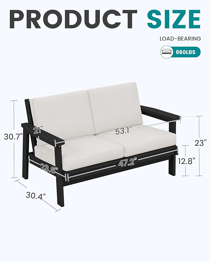 SERWALL Patio Furniture Set with 33” Fire Pit Table, HDPE Outdoor Sectional Sofa Set with Thickened Cushions - Photo 4