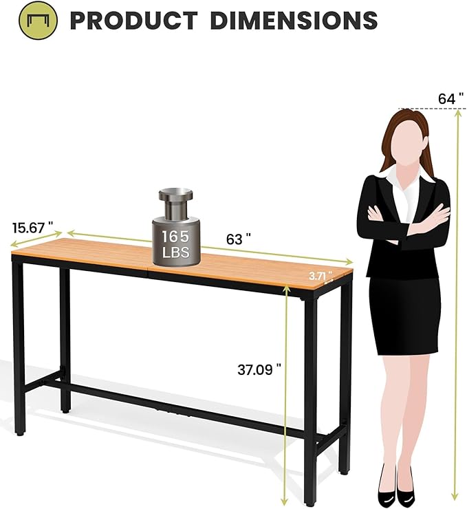 Crestlive Products Outdoor Bar Table, 63'' Rectangle Patio Counter Height Table High Pub (Brown)