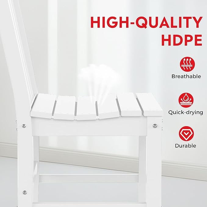 Costaelm Armless Outdoor Chair, Patio Adirondack Chair, HDPE Poly Lumber Waterproof Restaurant Bistro Kitchen Dining Chair for Outside Porch Backyard Garden, White