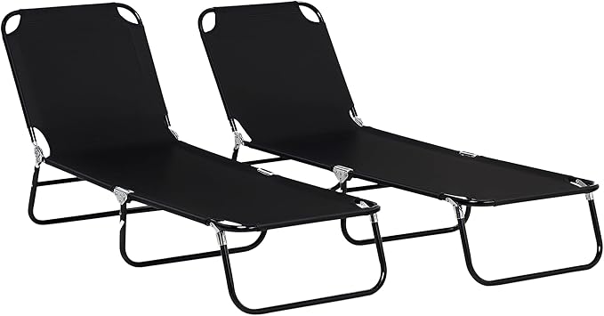 Outsunny 2 Piece Folding Chaise Lounge Pool Chairs, Outdoor Sun Tanning Chairs with 5-Level Reclining Back - Photo 1