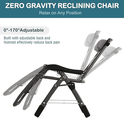 NAIZEA Padded Zero Gravity Chair, Cooling Fabric Folding Outdoor Lounge Chairs, Adjustable Reclining Camping Chairs with Cup Holder, Ergonomic Patio Lawn Chair for Balcony Beach Deck Yard