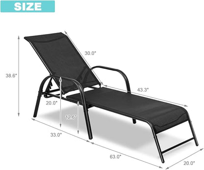Tangkula Outdoor Patio Lounge Chairs Set of 2, Adjustable Folding Reclining Chaise Lounge, 5-Position Backrest Adjustment, Sling Chaise for Patio Beach Porch Swimming Poolside