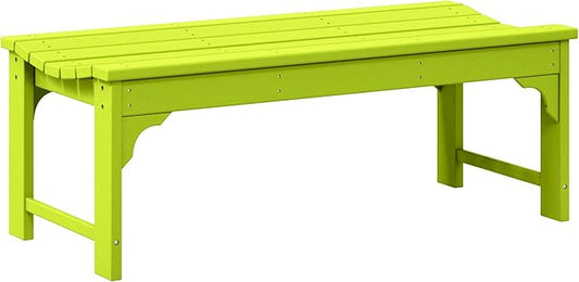 WO Home Furniture Outdoor 46" Backless HDPE Adirondack Bench, Poly Lumber Seat for Patio, Backyard, Balcony, All Weather Resistant with UV Protection, Lime