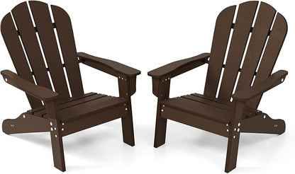 Costzon Adirondack Chair Set of 2, All-Weather HDPE Patio Chair with Armrests, Fire Pit Chair for Ages 3-8, Outdoor Patio Lounge Chair for Garden, Lawn, Backyard (Brown)