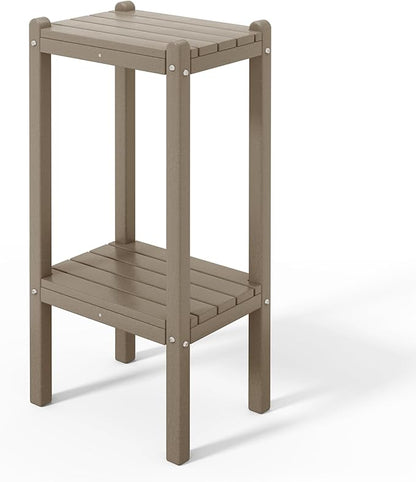 Costaelm Outdoor Side Table, 2-Tier Small Patio Coffee Tables for Outside, Outdoor End Tables for Patio, Adirondack Side Table for Outside, Outside Table for Pool, Porch, Garden, Weathered Wood