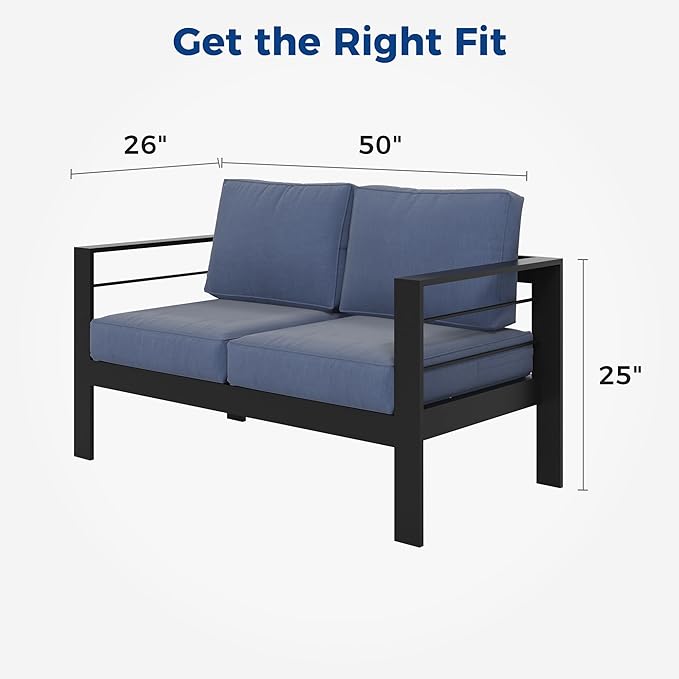 Wisteria Lane Patio Furniture Aluminum Loveseat, All-Weather Outdoor 2 Seats Sofa Couch - Photo 2
