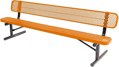 COATEDOUTDOORFURNITURE Heavy-Duty Portable Outdoor Bench Thermoplastic Coated, Expanded Metal, Commercial-Grade Seating, Made in America (Portable with Back, 8 Ft, Textured Orange)