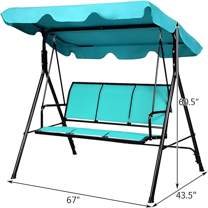 TANGKULA 3 Person Patio Swing, Steel Frame with Polyester Angle Adjustable Canopy, All Weather Resistant Swing Bench - Photo 5