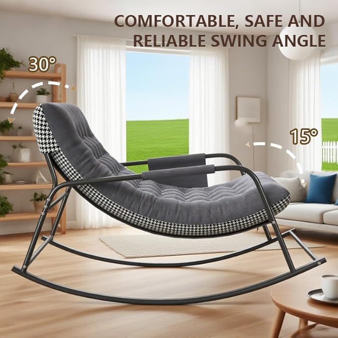 Oversized Rocking Chair with Cushion and Armrests, Lounge Rocker Recliner for Living Room, Bedroom, Patio, Porch - Photo 3