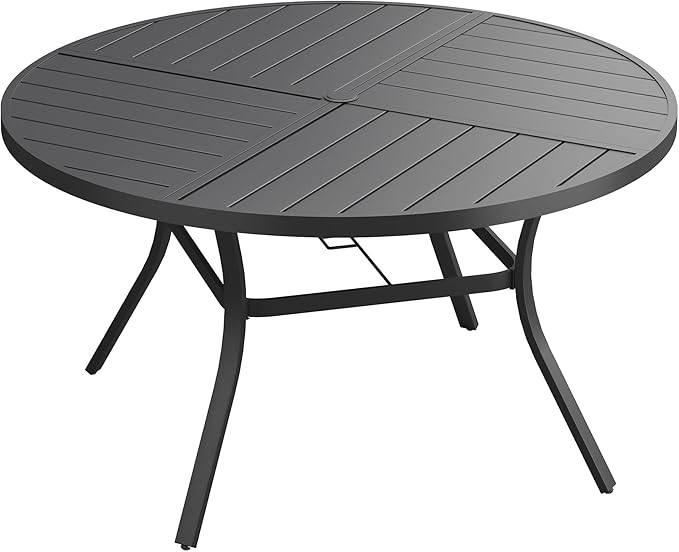 Patio Dining Table for 6-8, Round Metal Outdoor Table with Storage Shelf, 1.57" Umbrella Hole - Photo 1