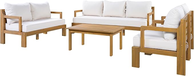 5 Piece Acacia Wood Patio Furniture Set with Coffee Table, 2 Loveseat and 2 Chairs - Photo 5