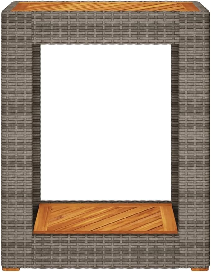 vidaXL Modern Grey Garden Side Table with Wooden Top 23.6x15.7x29.5 in Poly Rattan and Steel Frame Weather Resistant - Photo 7