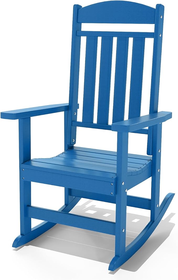 Outdoor Rocking Chairs, Oversized High Back Patio Rocking Chairs, All Weather Porch Rocking Chairs for Outside. Pacific Blue