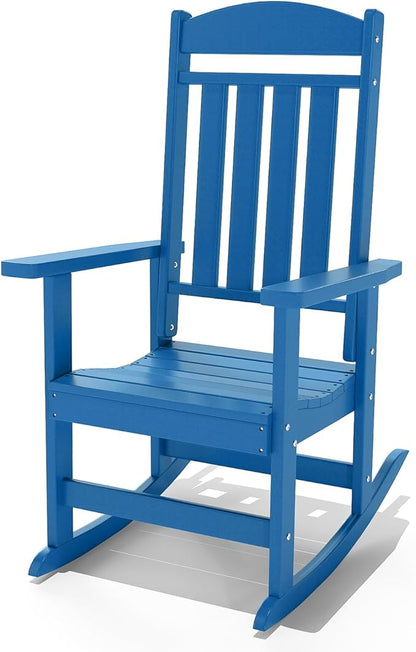 Outdoor Rocking Chairs, Oversized High Back Patio Rocking Chairs, All Weather Porch Rocking Chairs for Outside. Pacific Blue