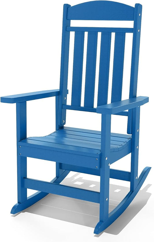 Outdoor Rocking Chairs, Oversized High Back Patio Rocking Chairs, All Weather Porch Rocking Chairs for Outside. Pacific Blue