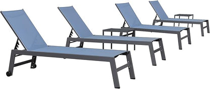 PURPLE LEAF 6-Piece Patio Chaise Lounge Outdoor Pool Lounge Chairs with Adjustable Backrest and Side Tables Aluminum Reclining Sunbathing Tanning Chair for Outside Poolside Yard Balcony, Indigo