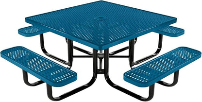COATEDOUTDOORFURNITURE Heavy-Duty Portable Outdoor Kids Table with Umbrella Hole, Punched Steel Kids Picnic Table, Commercial-Grade, Made in America (46 in, Square, Childrens, Light Blue)
