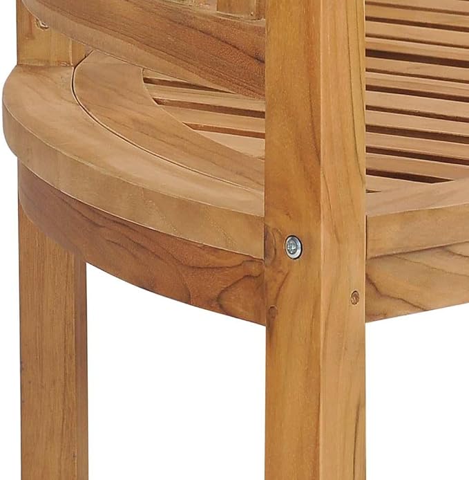 71 Inch Solid Teak Wood Garden Bench Crescent Shape Outdoor Indoor Natural Finish Weather Resistant Durable Seating for 3 Patio Backyard Porch